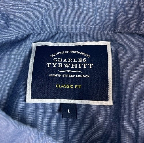 CHARLES TYRWHITT Mens Large Blue Classic Fit Button Down Long Sleeve Shirt - Picture 4 of 14