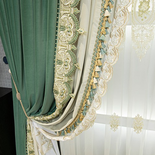 French flangette thick bean green velvet cloth curtain tulle panel drape C1262 - Picture 3 of 12