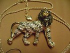 NWT- BETSEY JOHNSON BLACK /GOLD LION RHINESTONE PENDANT NECKLACE- USA SELLER