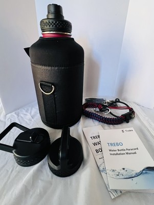 NEW Trebo Half Gallon Water Bottle Set Paracord Handle 64 Oz Wide Mouth Red Hike