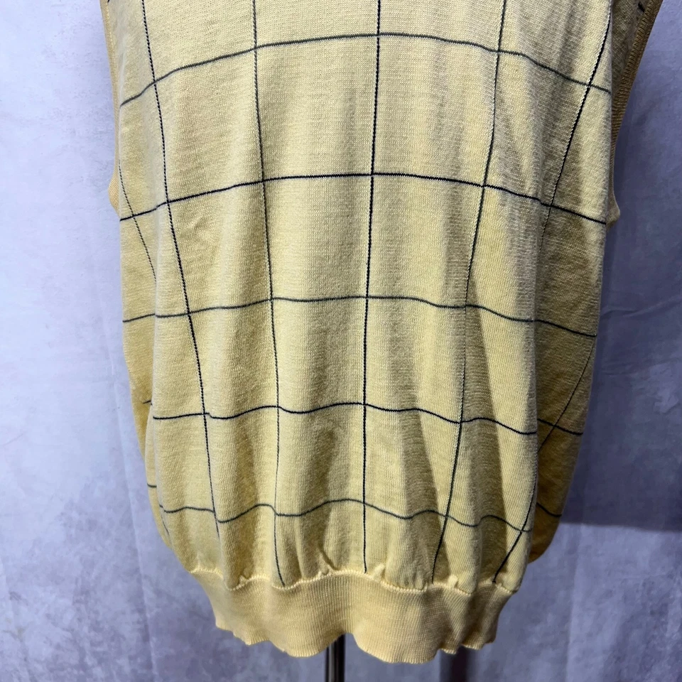 Chaleco Suéter Lyle & Scott Para Hombres XL Amarillo 100% Lana Merino Ventana Cuadros Golf Foto 3 de 4