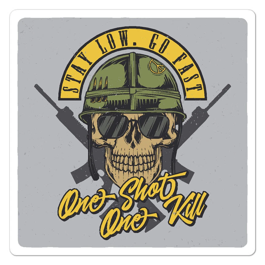 SMOKING GUN DECALS One Shot One Kill, Vinyl Decal Sticker, Indoor Outdoor, 3 Sizes, #9567