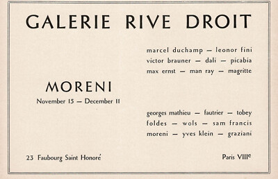1960s Vintage Mattia Moreni Art Exhibition Rive Droite Gallery Original Print Ad