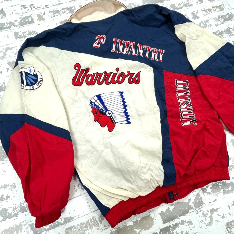 Chaqueta acolchada india vintage para hombre grande roja blanca azul cortavientos abrigo años 80 90 Foto 3 de 4