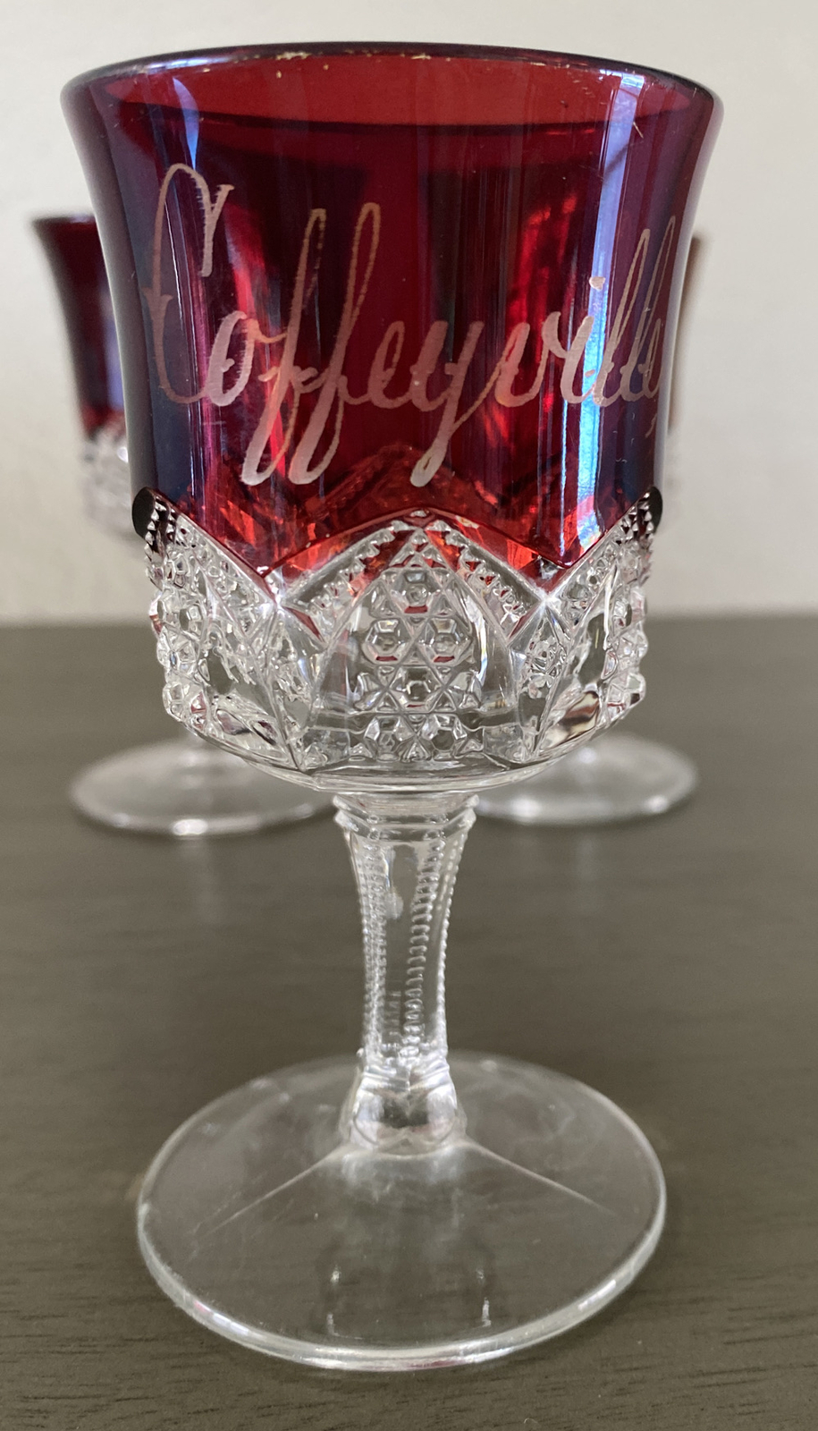 Ruby Red Flash Stained Cordial Glass Etching EAPG Set of 3 | eBay