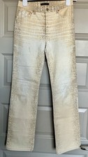 Vintage Roberto Cavalli Crocodile Print Beige Straight Leg Pants Women