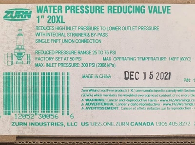 Zurn 1" 20XL Pressure Reducing Valve With Integral By-Pass