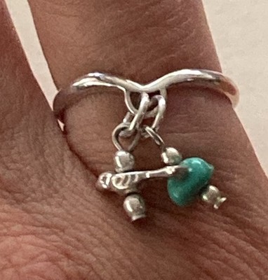 Vintage Sterling Silber und Türkis Charm Southwestern Ring, Größe 6, 2,3 g