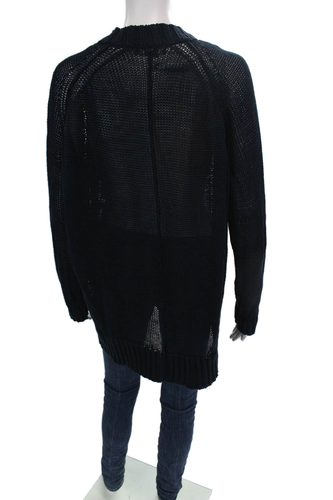 Christopher Fischer Womens Linen Open Knit V-Neck Cardigan Sweater Navy Size M - Picture 3 of 5