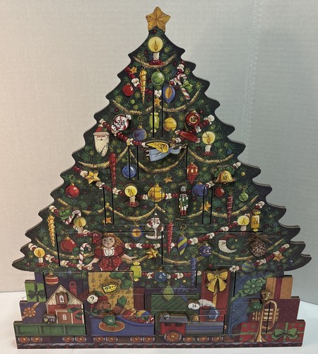 Byers Advent Calendar Wooden Christmas Tree Traditions Y2K 24 Numbered Boxes