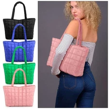 Women Large Puffer Tote Bag Quilted Puffy Handbag Shoulder Bag Underarm Casual