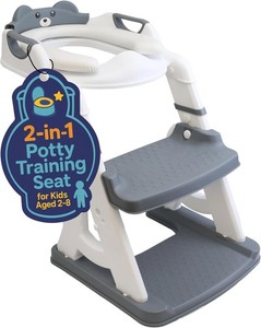 BAMBINAO 2-in-1 Kids Potty Training Seat & Step Stool, Adjustable Height, Grey