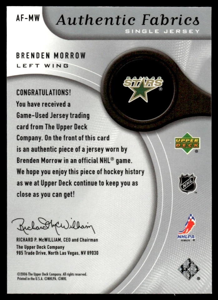 2005-06 SP Game Used Authentic Fabrics Brenden Morrow Dallas Stars #AF-MW - Image 2 of 2