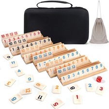 Upgraded 2-6 Players Rummy Cube Board Game Set with 6 Wooden Racks, 160 Tiles, P
