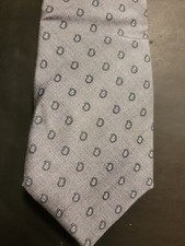 Vintage Burberrys of London Blue Silver Paisley Hand Sewn Silk Tie