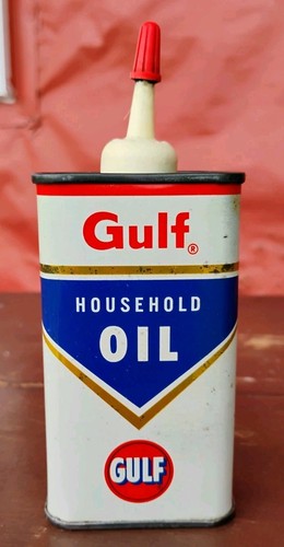 Can Gulf Household Oil Tin 4 Oz Vintage 1950's 1960's With Cap