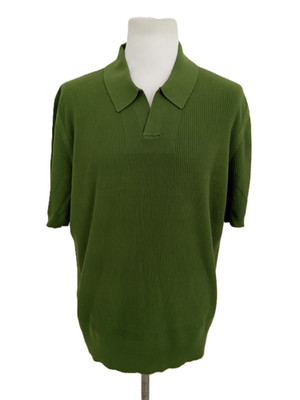 Ted Baker Men's Polo Green Textured Rib Knit S/Sleeve Open Collar Panelling New