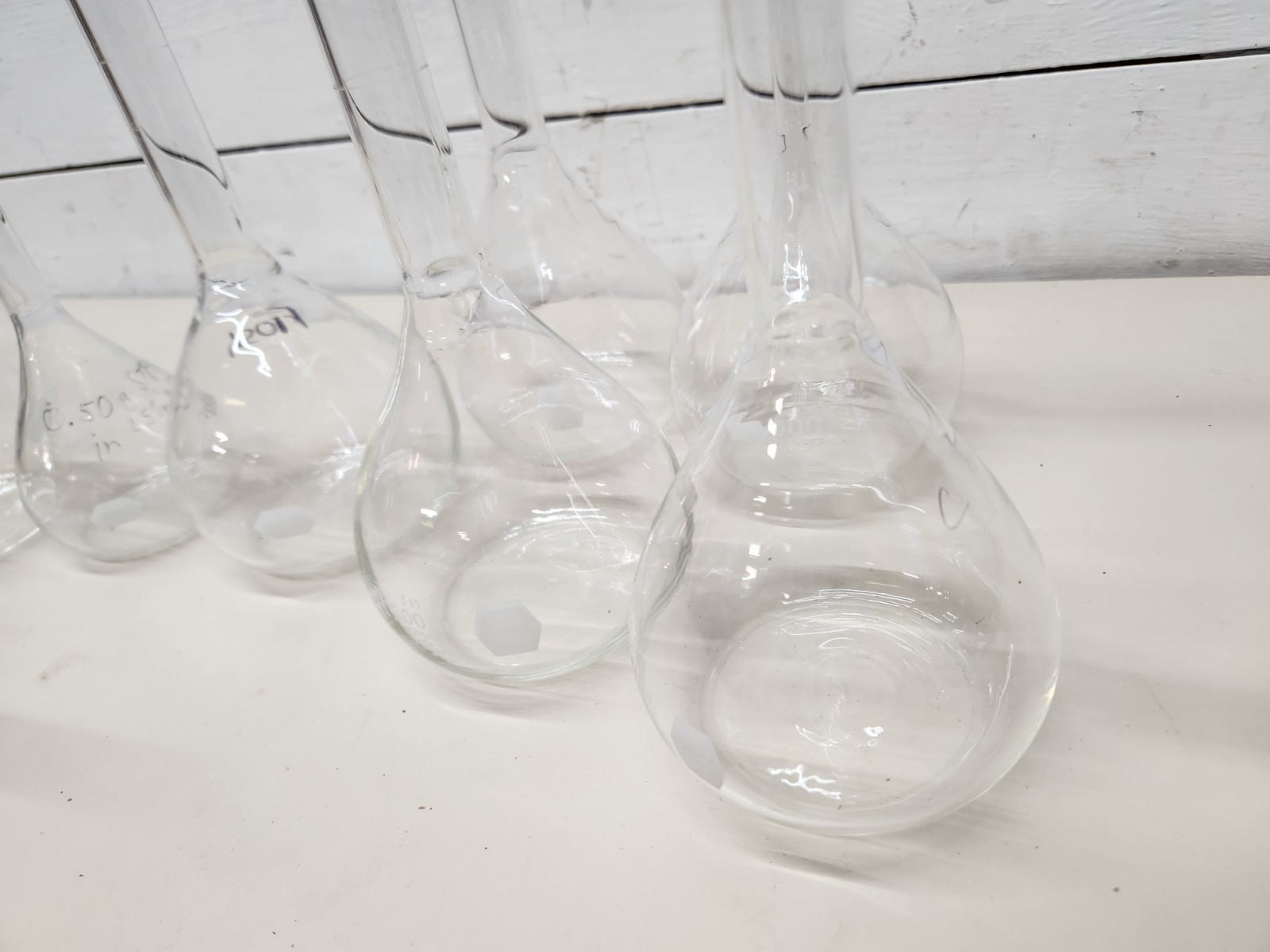 Lot of 9 Vtg Pyrex & Kimax Volumetric Flasks: 1000mL, 500mL, 250mL ~ USA ~ Good