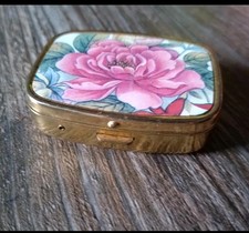 Vintage Decorative Flower Design Pillbox Trinket Box Collectable
