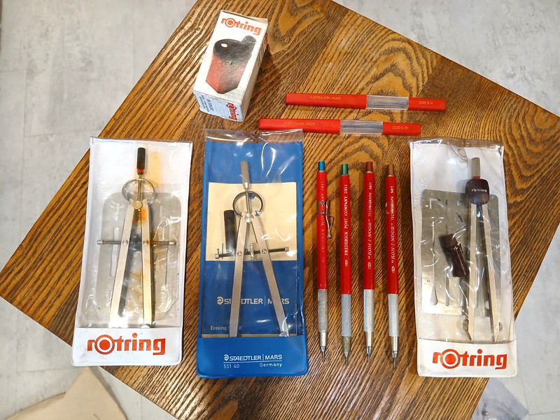 Drafting Tools-Koh I Noor-F Post Lead Holders-Pencils-German Compasses-Sharpener