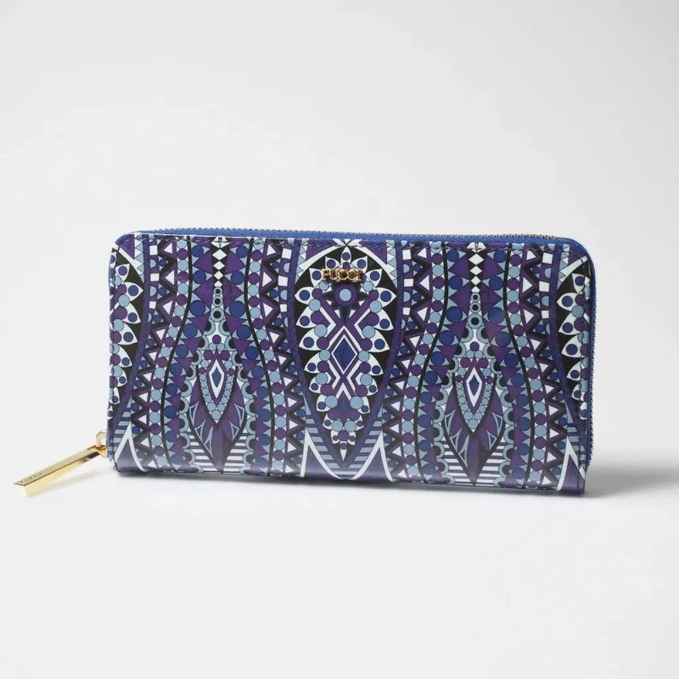 Cartera Larga Emilio Pucci Cremallera Redonda Patrón Pucci Azul x Púrpura Buen Estado Foto 2 de 4
