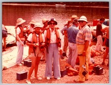 Vtg Color Snapshot Group In Life Jackets Rafting Trip River Outdoors 1981