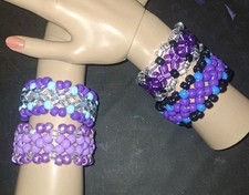 4 Kandi Cuff Pony Bead Bracelets Purple Kids, Teens, Adults, Gift