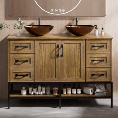 48'' Vanity for Bathroom w/ Vessel Freestanding Cabinet Open Shelves & 6 Drawers