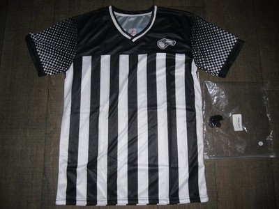 REFEREE BLACK & WHITE UNISEX STRIPED PULL OVER TECH  SIZE MED W/WHISTLE NIP