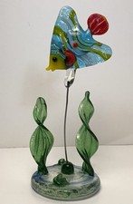 Hand Blown Glass Small Angel FISH With Seaweed Colorful Ocean Marine Life 4"