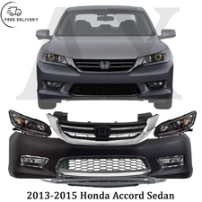Front Bumper Cover Fascia & Grille Assembly Kit For 2013-2015 Honda Accord Sedan