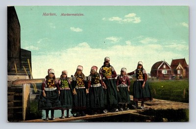 Portrait Dutch Children Markermeisjes Marken Holland Netherlands Postcard