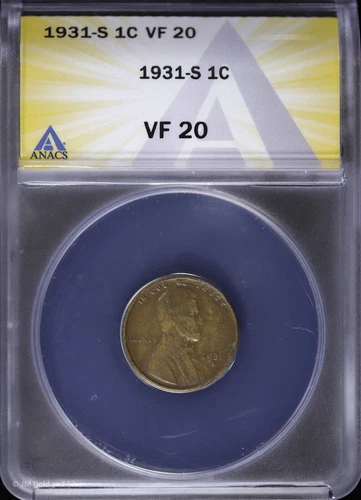 1931 S 1C Lincoln Wheat Cent ANACS VF 20 Very Fine
