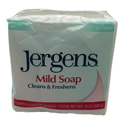 Jergens Mild Soap All Family White Bath Bar Soap 4.5 oz New 4 Pack