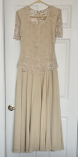 Vintage 90s Scala Beaded Long Dress Evening Gown Formal, size S, Beige