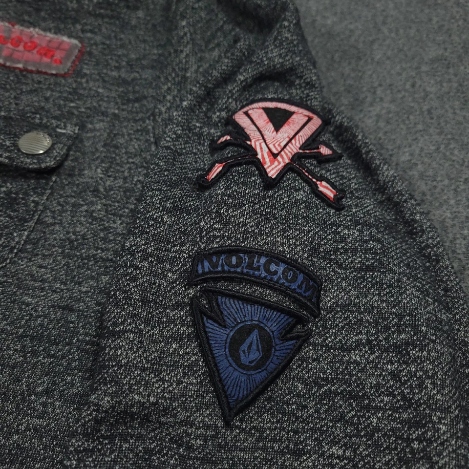 y2k Volcom Hoodie Womens XL Fleece Pullover Retro logo patches (No Drawstring) - Image 4 of 4