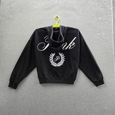 PINK Victoria's Secret Women Hoodie M Black Fleece Script Campus Pullover