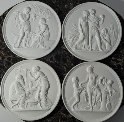 B&G Denmark Four Seasons Bisque Plaques Set 4 Thorvaldsen Reliefs