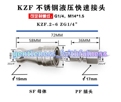 1 set Stainless Steel KZF - [ZG1/4] Internal Thread Hydraulic Quick Coupling