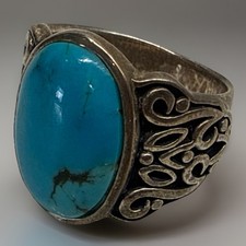 Sterling Silver 925 Turquoise Ring NK Thailand Vintage Oval Cabochon 8.8g Sz 7