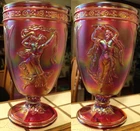 FENTON RED IRIDESCENT DANCING LADIES VASE / WINE ART GLASS VINTAGE BEAUTY