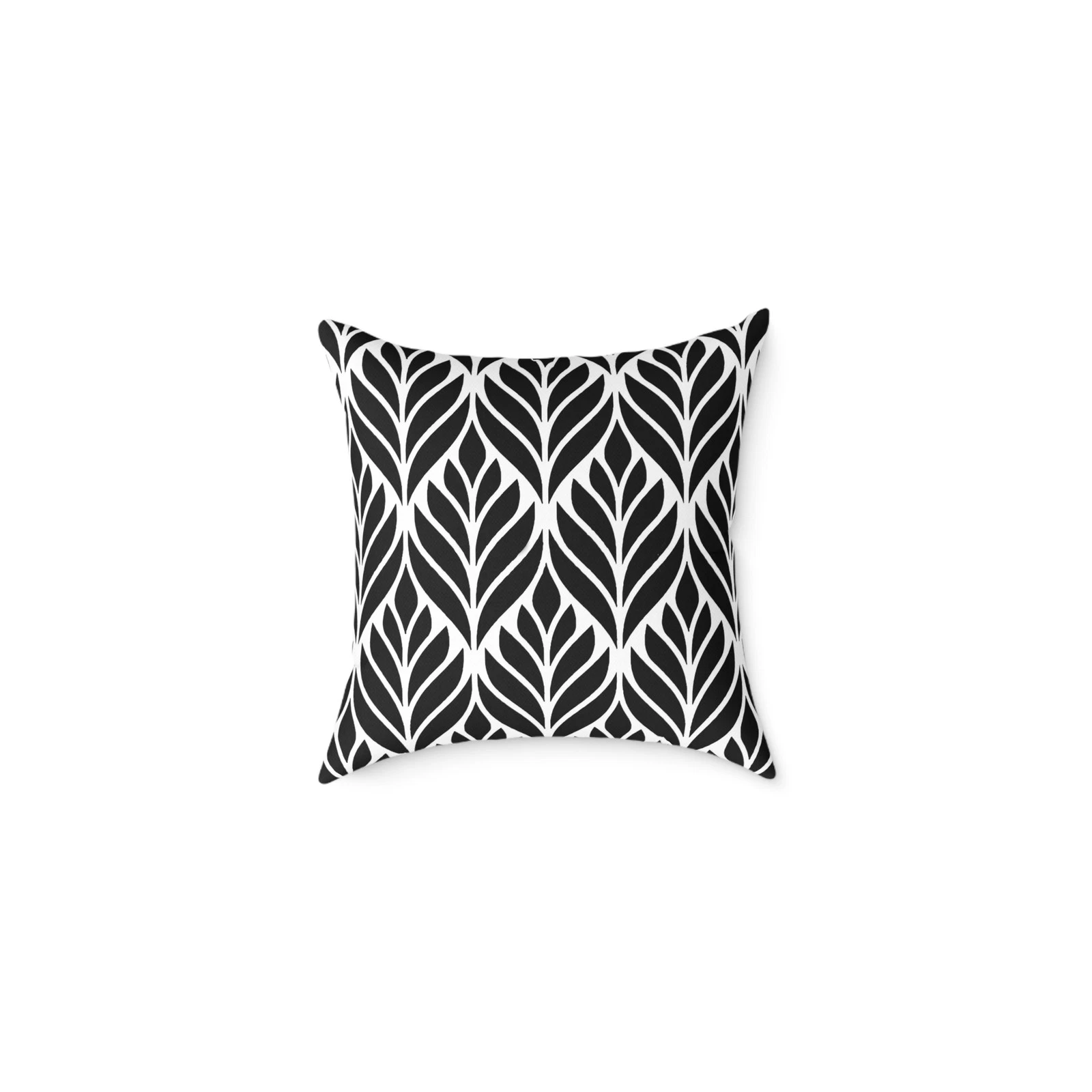 Black Leaf Pattern Square Pillow | Geometric Botanical Throw Pillow
