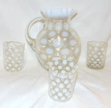 Fenton White Coin Dot 4 pc Water Set - Pitcher and 3 Tumblers