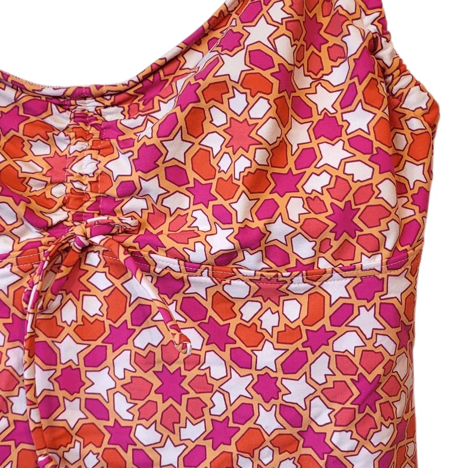 Camiseta sin mangas de natación Land's End para mujer con estampado geométrico naranja y rosa talla 12 Foto 4 de 4