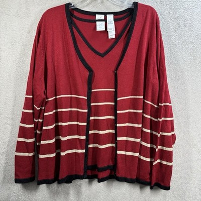 Emma James Women Two Piece Cardigan Set Plus Size 3 Red Stripe Sweater Tank Set