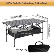 95/120cm Outdoor Folding Camping Table Roll-up Picnic Table with Bottom Storage