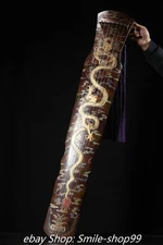 Old Dynasty Wood lacquerware Gilt Painting Dragon Totem Qin Musical instrument