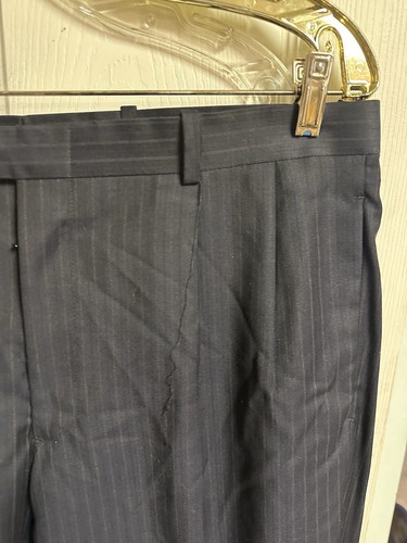 Tasso Elba Wool Men 42r Black Striped 2PC Suit Pleated Pants 39x29 Macys Jacket - Picture 14 of 16