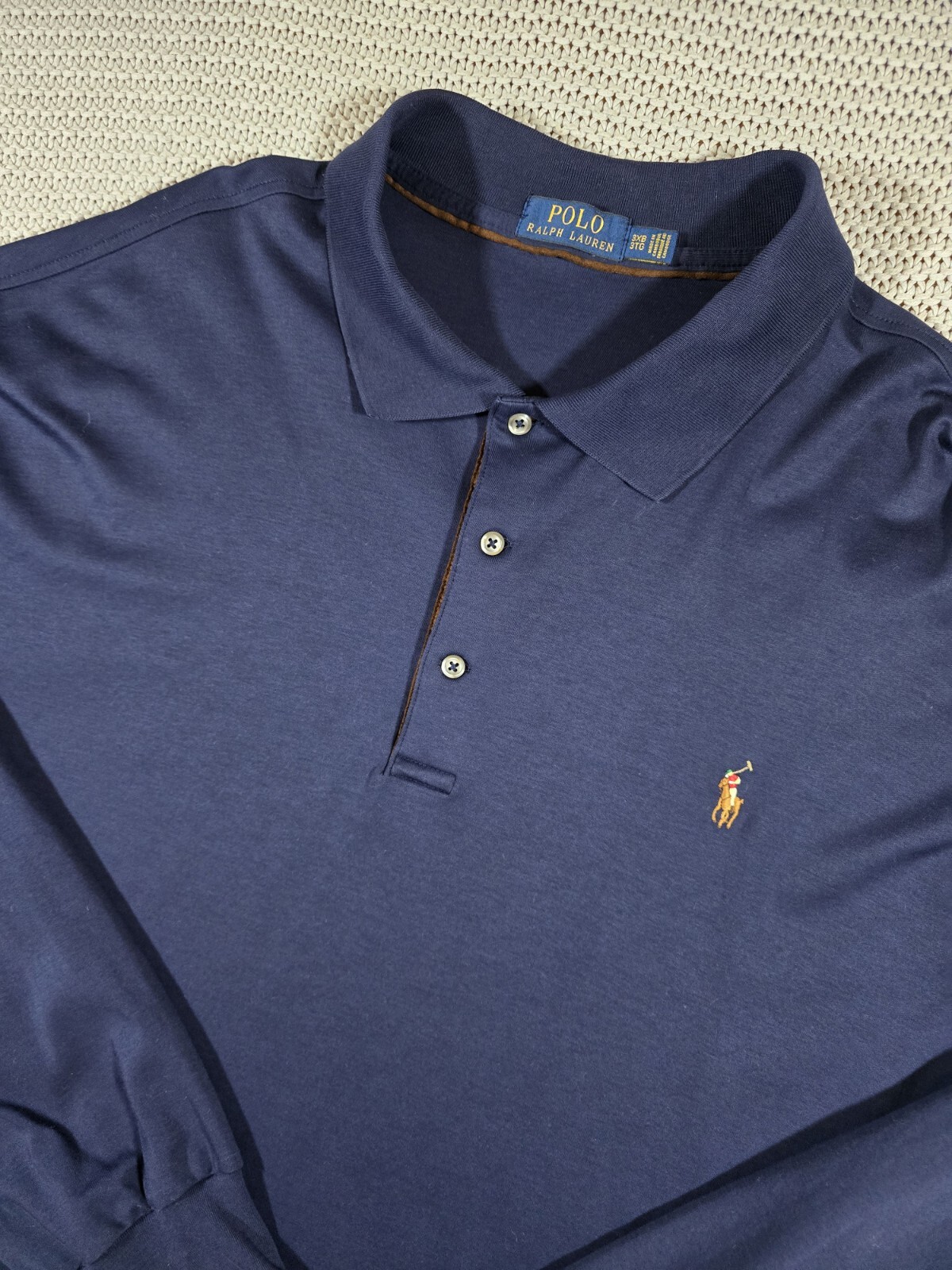 Polo Ralph Lauren camicia manica lunga uomo 3XB blu navy carne pony morbido cotone preppy