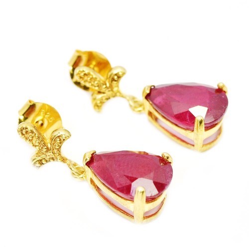 925 STERLING SILVER NATURAL PIGEON BLOOD RED RUBY PEAR 11X8 MM.  DROP EARRING - Picture 2 of 6